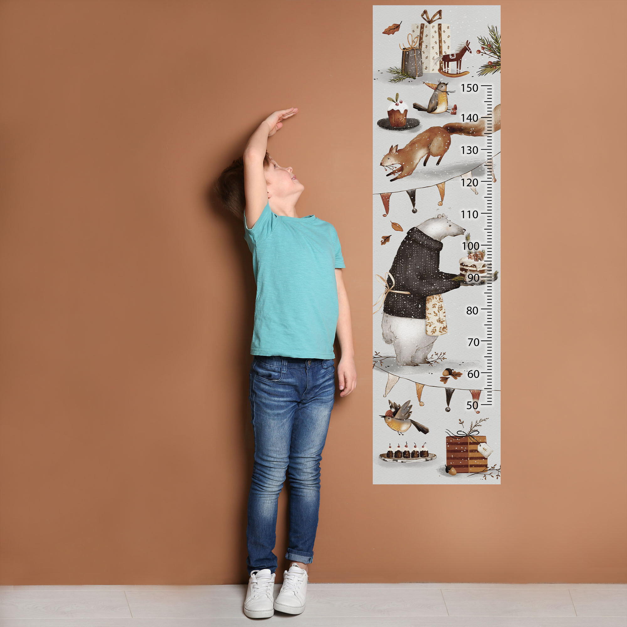 Ростомер детский на стену наклейка Лесные зверята для измерения роста OnPrint