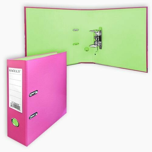 Папка-регистратор А4 KWELT сборная 75мм розоваясветло-зеленая ПВХ двухсторонний этикетка для маркировки металлическая окантовка КР-000462 475₽