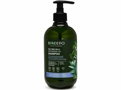 Шампунь для волос натуральный BIODEPO Tea tree oil & peppermint oil
