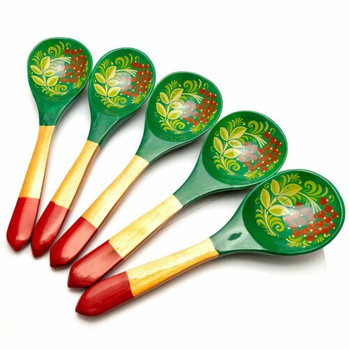 Деревянная ложка салатная с росписью - Зеленушка 21 см Набор 5 шт 1199₽