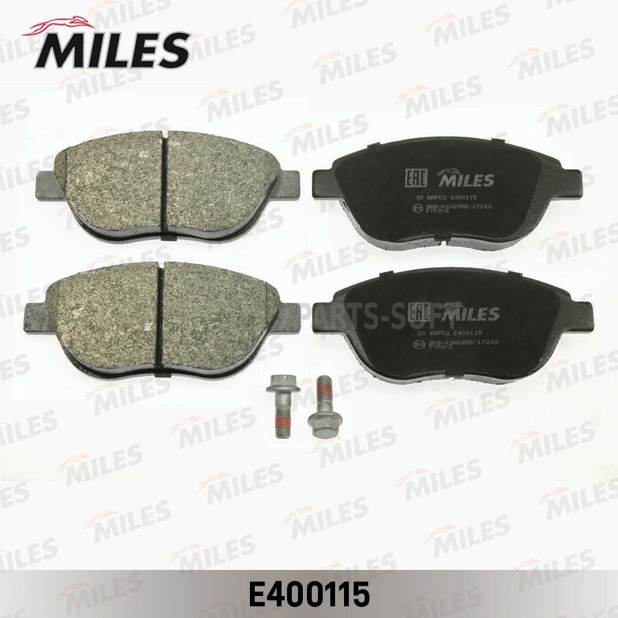 MILES E400115 Колодки тормозные передние (без датчика + болты) (Смесь Low-Metallic) CITROEN C4/BERLINGO/FIAT DOBLO/PEUGEOT 307/PARTNER (TRW GDB1464) E400115