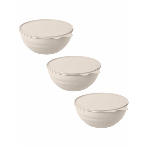 Набор из 3 мисок с крышкой круглая 275х275х105 см 37 л бежевый полипропилен Restola 431296735 1176₽