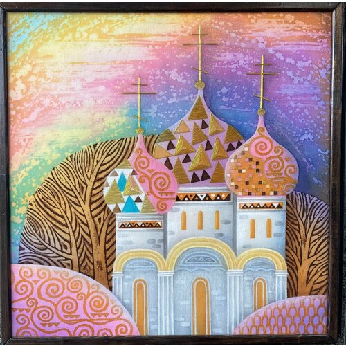 Панно для интерьера Купола44х44 см хлопок горячий батик ручная работа 6000₽