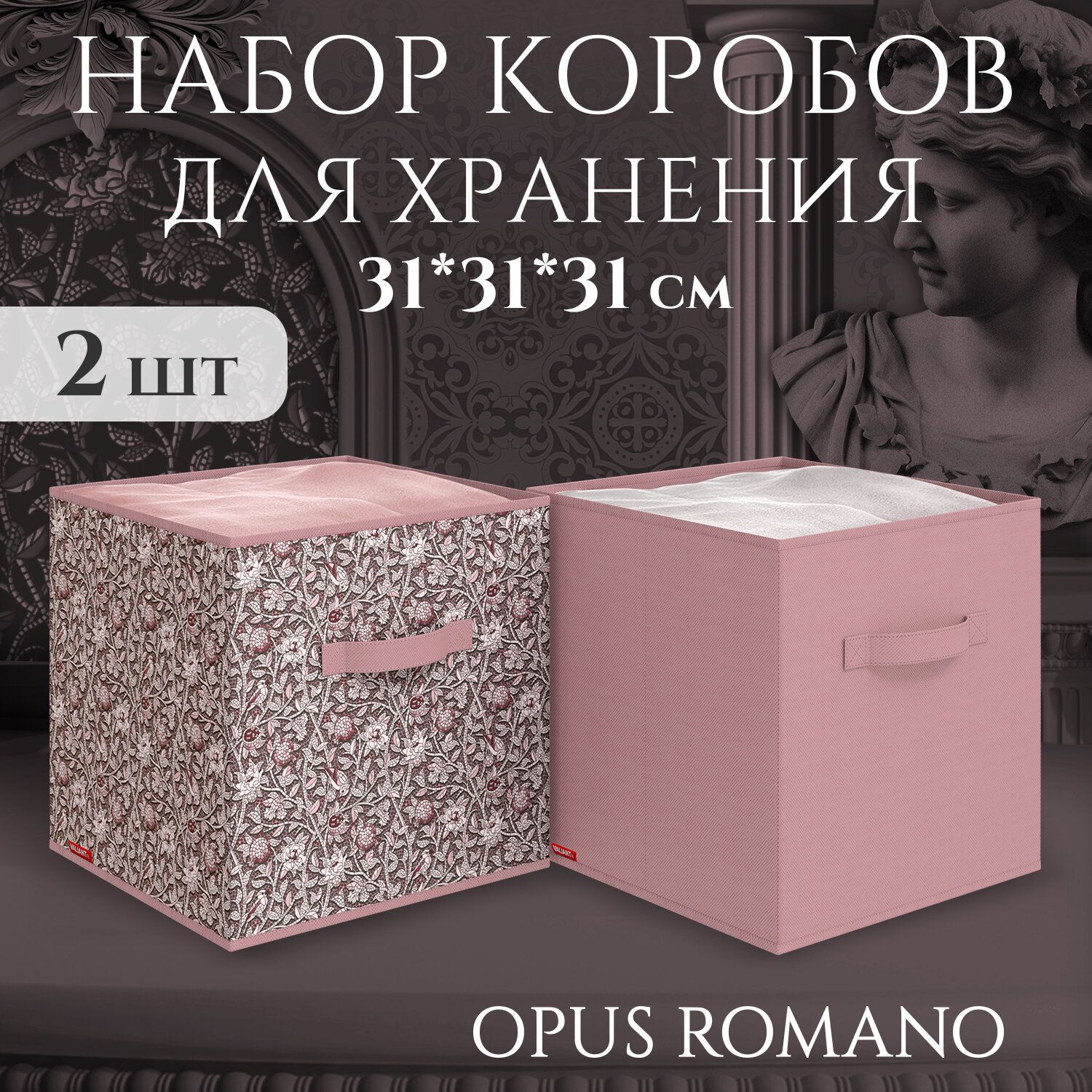 Набор коробов стеллажных без крышки, 2 шт: 31*31*31 см, розовый, OPUS ROMANO VENUS