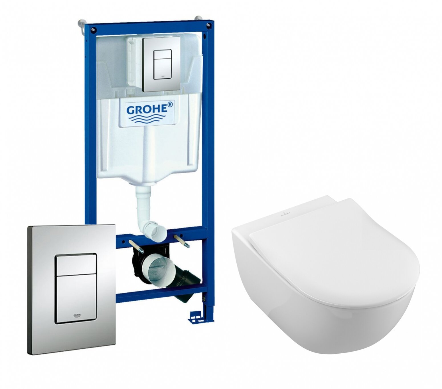 фото Комплект 3 в 1 инсталляция Grohe Rapid SL + Унитаз подвесной Villeroy & Boch Subway 2.0 5614R201 + кнопка хром