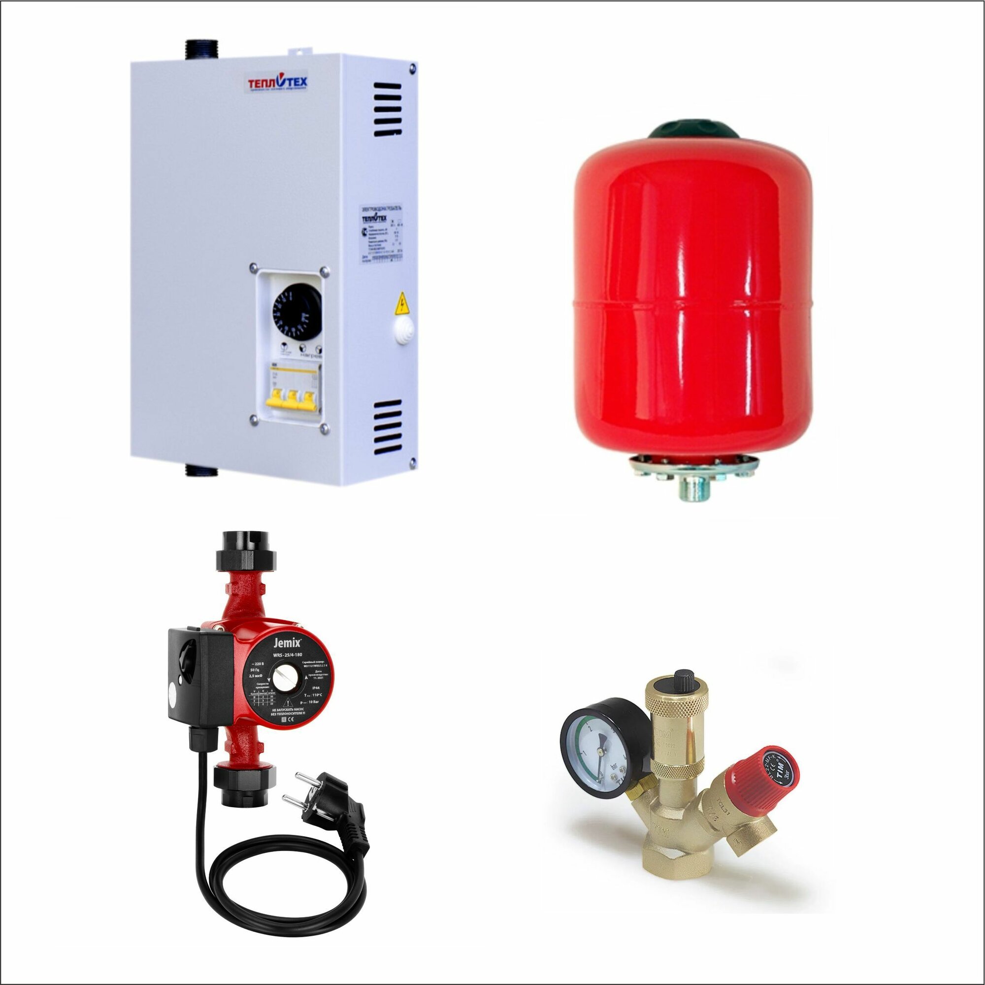 Комплект ЭВП-4,5 (ЭВП-4,5/ Расширит бак 8 л/Группа безопасности TIM 1,5 / Циркуляционный насос 25/6-180)