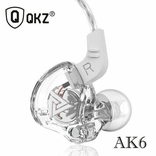 HiFi наушники QKZ AK6 спортивные проводные с микрофоном для телефона вакуумные мощные басы, цвет белый