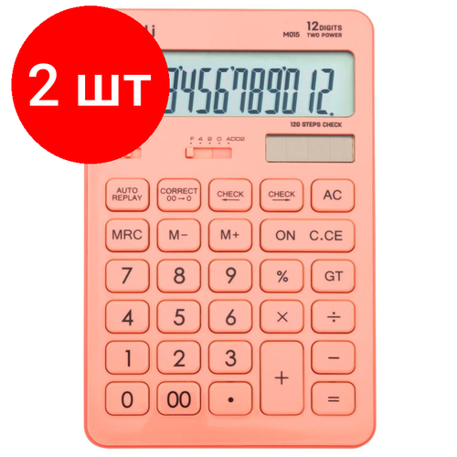 Комплект 2 штук, Калькулятор настольный полноразмерный Deli Touch EM01541 красный 12-разр