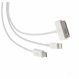 Кабель USB A - micro USB/Lightning/30pin белый 0,2 метра Partner