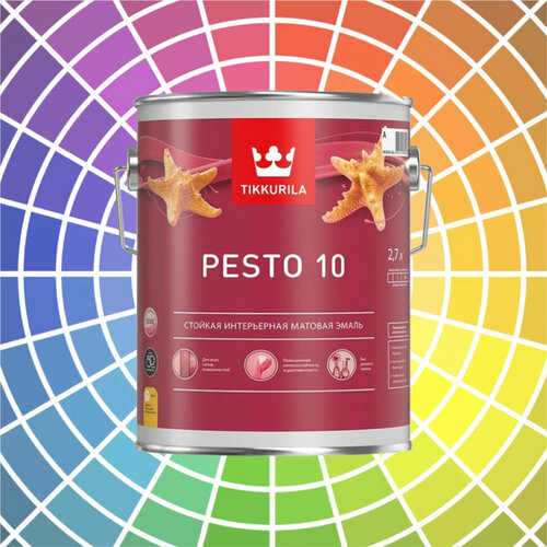 Универсальная интерьерная эмаль Tikkurila Pesto 10 для стен и потолков база А 2.7 л tikkurila euro pesto 10 тиккурила песто 10 эмаль алкидная для внутренних работ матовая база с 9л