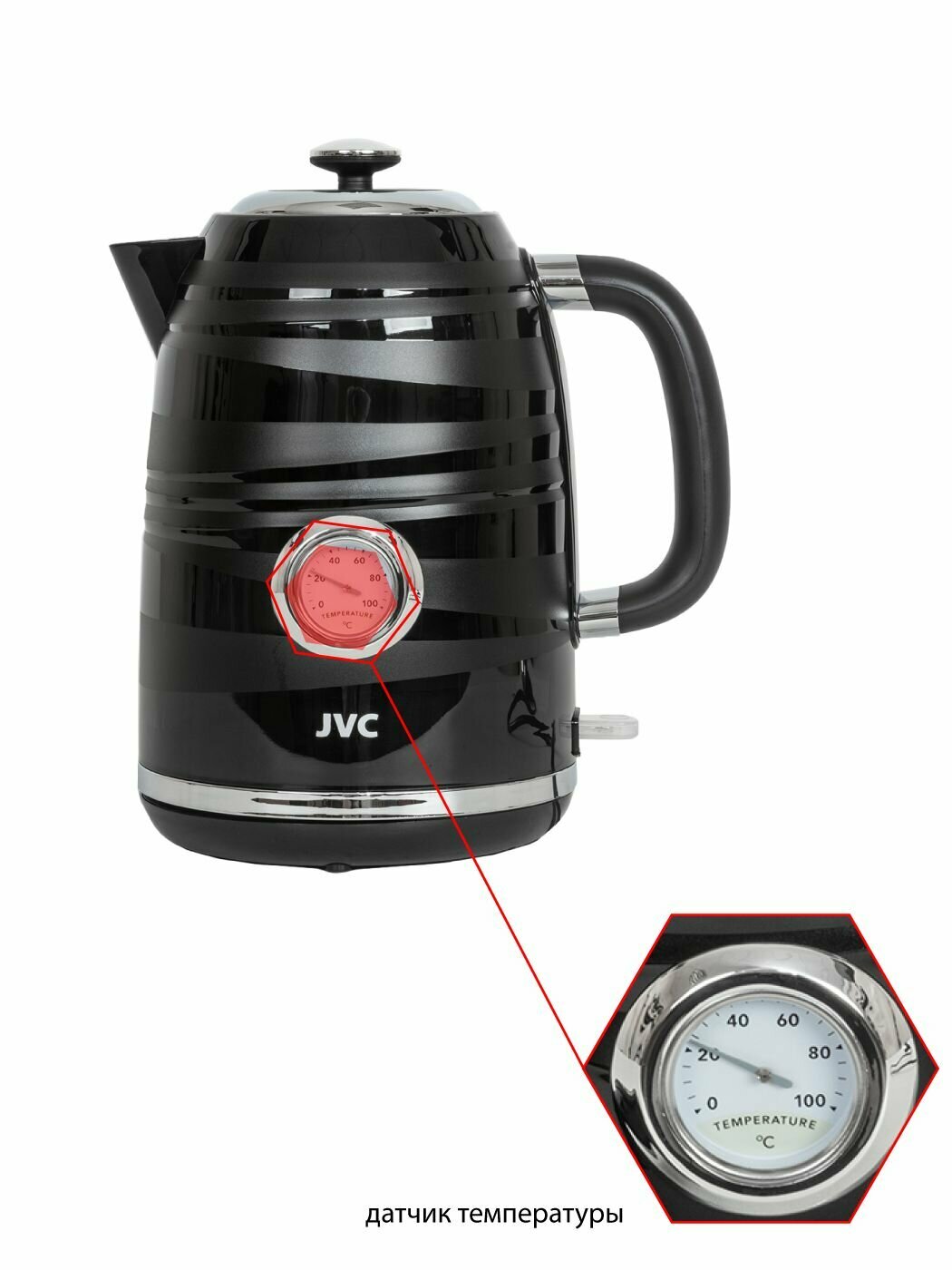 Чайник электрический JVC JK-KE1745 1,7 л с датчиком температуры, контроллер STRIX, съемная крышка, съемный фильтр от накипи, 2200 Вт