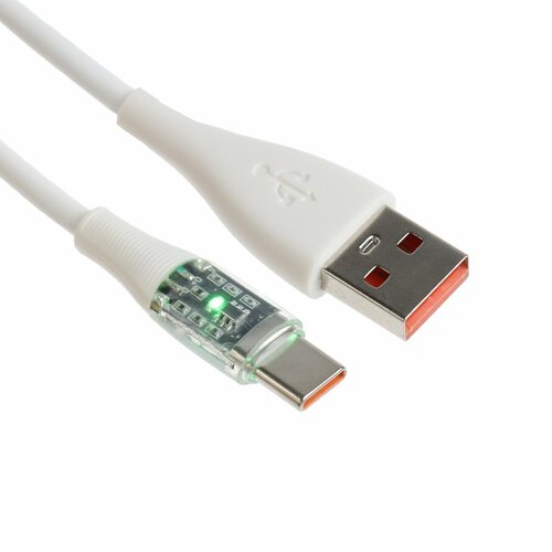 Кабель, 3 А, Type-C - USB, прозрачный, TPE оплётка, 1 м, белый