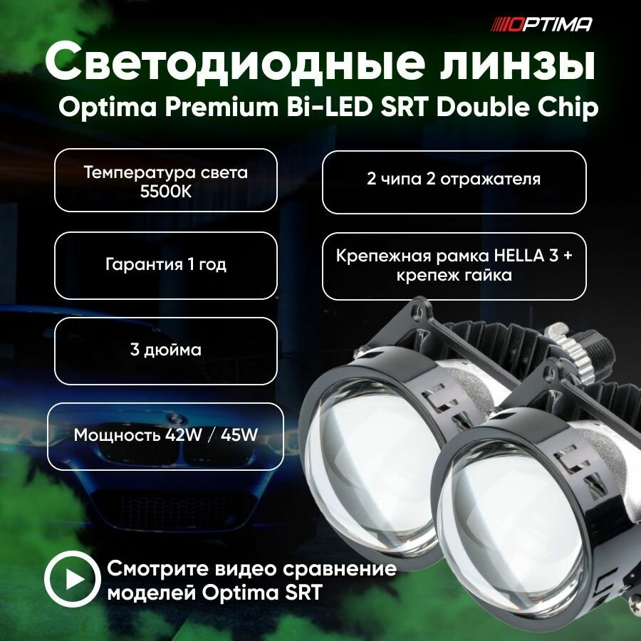 Светодиодные линзы 3.0 Optima Bi-LED Lens Series Reflector Technology Double Chip 5500К Комплект 2 шт.