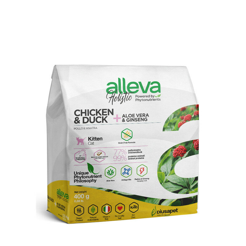 Alleva Holistic Kitten сухой корм для котят с курицей и уткой, алое вера и женьшенем - 400 г