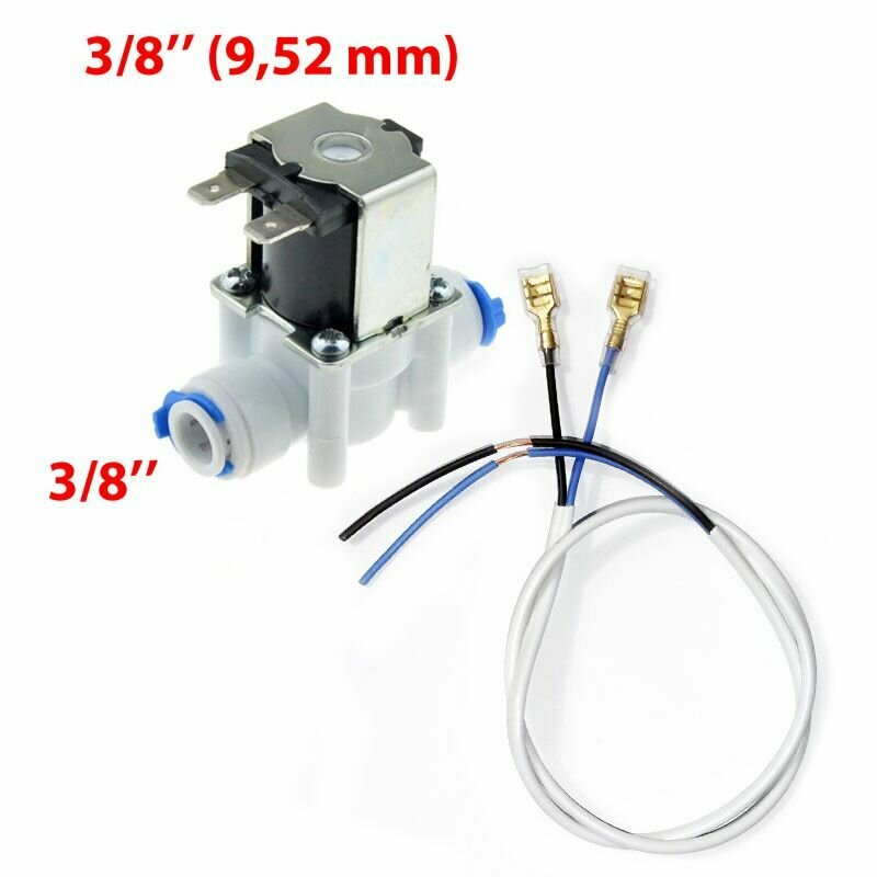 Соленоидный клапан 24В соединение 3/8" трубка + провод подключения нормально закрытый постоянного тока для обратного осмоса