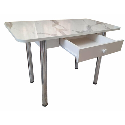 Стол обеденный с ящиком 100х60 белый мрамор/хром