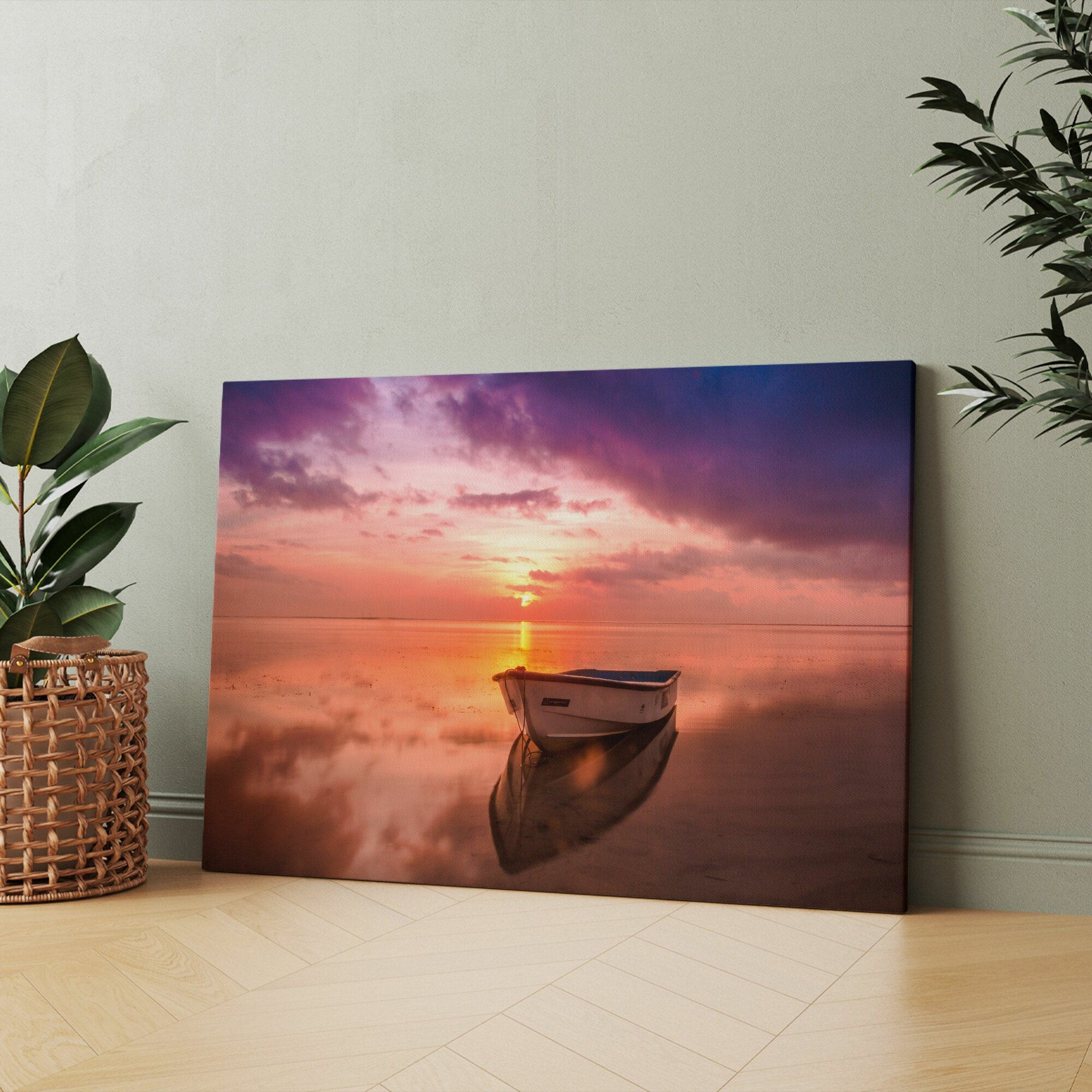 Картина на холсте (лодка море закат пейзаж) 30x40 см/для интерьера/в комнату/на стену/в подарок
