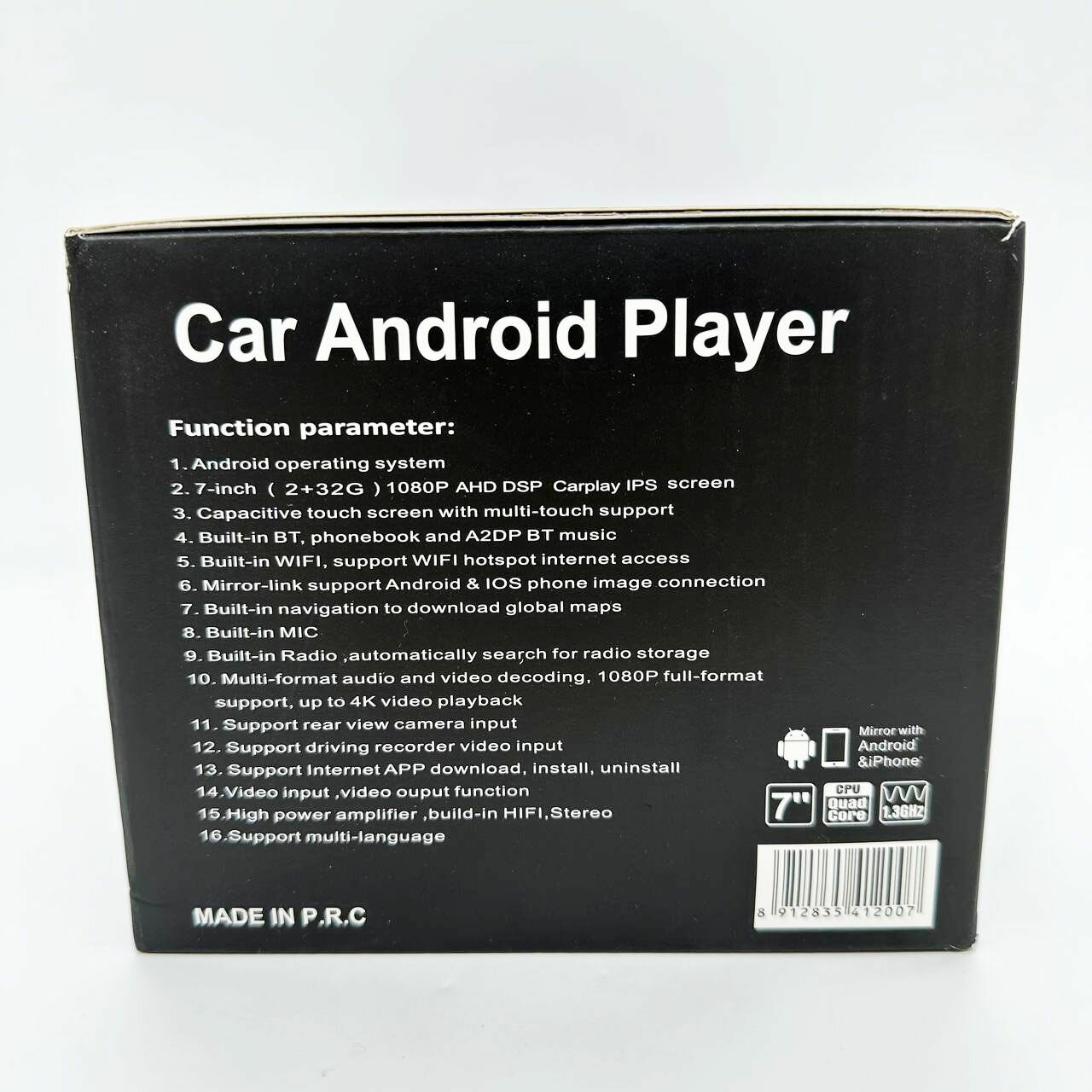 Автомагнитола 1 дин 7 дюймов Андроид 2+32Гб, c навигатором и блютус (GPS, Wi-Fi, CarPlay, Bluetooth, USB) с сенсорным экраном 7 дюймов