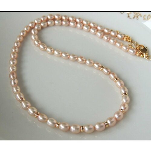 Колье, жемчуг культивированный, длина 49.5 см, золотой, розовый ожерелье цепочка с кисточками кристаллами и жемчугом