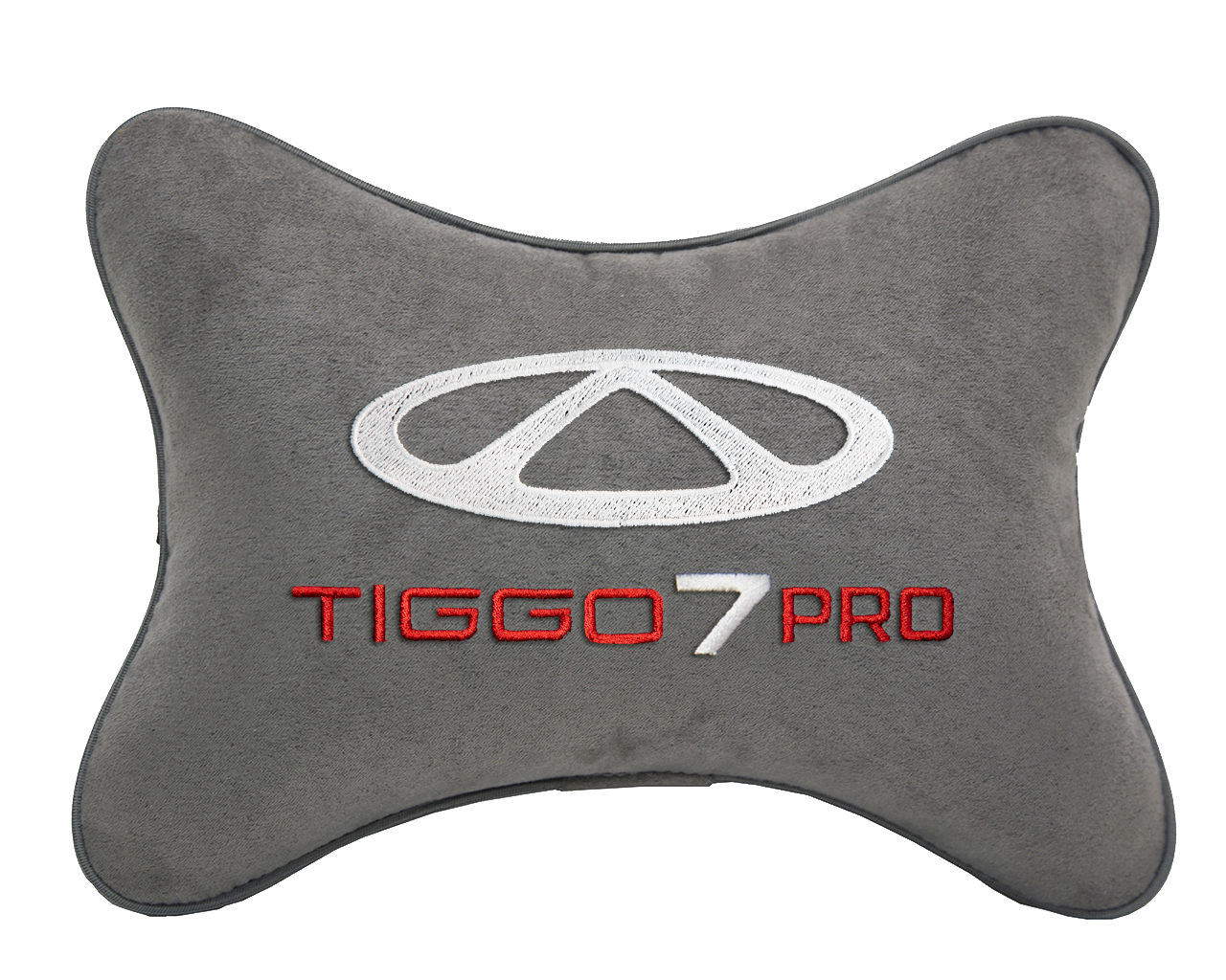 Автомобильная подушка на подголовник алькантара L.Grey с логотипом автомобиля CHERY Tiggo 7 PRO