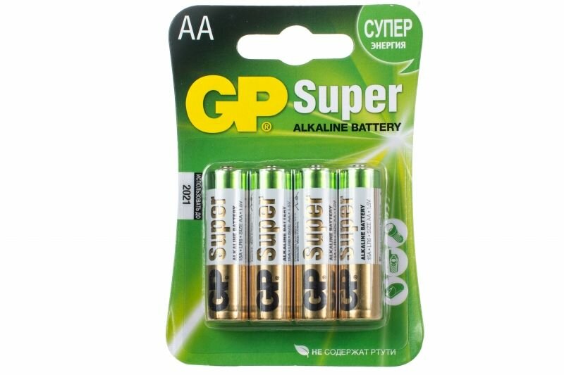 Батарейка алкалиновая GP Super Alkaline 15A LR6 AA GP 15A-2CR4 упаковка 4 шт.