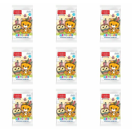 Tokiko Влажные салфетки Japan Family Детские, 15 шт, 9 уп