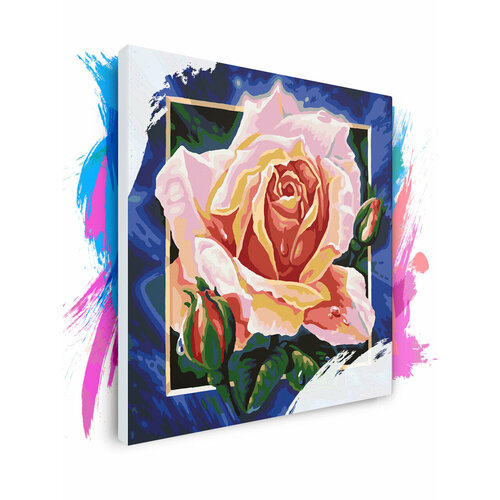 Картина по номерам на холсте Роза на синем фоне, 90 х 90 см