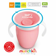 Munchkin поильник с крышкой MIRACLE® 360° непроливайка, с ручками Розовый 207мл. 6+