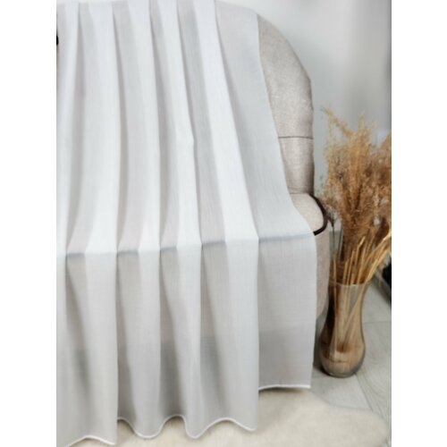 Ткань для пошива штор Тюль имитация лён шелк на отрез от 1 м, белый