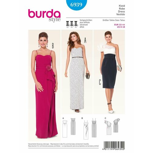 Выкройка Burda 6939 Вечернее платье-бюстье выкройка burda 6970 платье футляр летнее топ бюстье