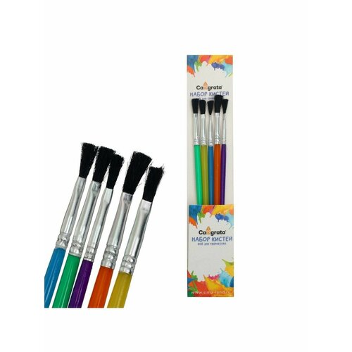 Набор кистей, нейлон, плоские, 5 шт, с calligrata набор кистей нейлон плоские 4 шт с пластиковыми цветными ручками