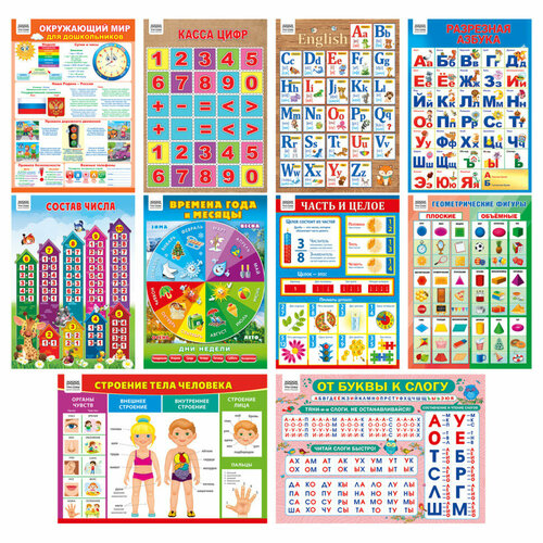 Набор обучающих плакатов ТРИ совы Скоро в школу А4 10 плакатов 369827 488₽