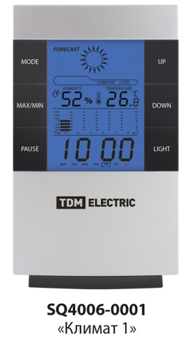 Метеостанция комнатная Климат 1 вертик/, термометр, гигрометр, будильник, серебро, TDM SQ4006-0001