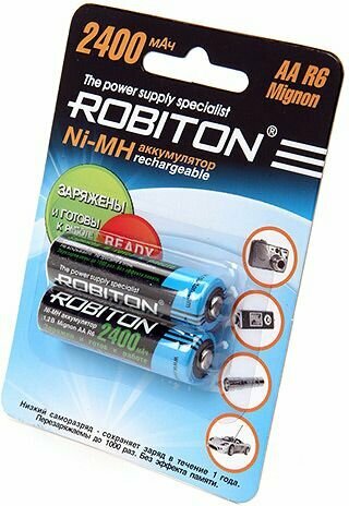 Аккумулятор ROBITON R6 (AA) Ni-MH 2400mAh предзаряженный блистер 2 шт