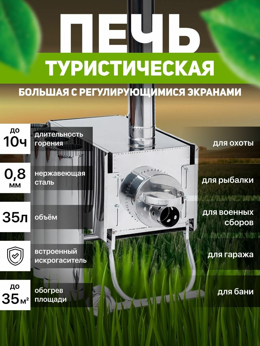 фото Печь Инвент Экономка Большая для палатки бани дачи гаража с регулирующимися экранами