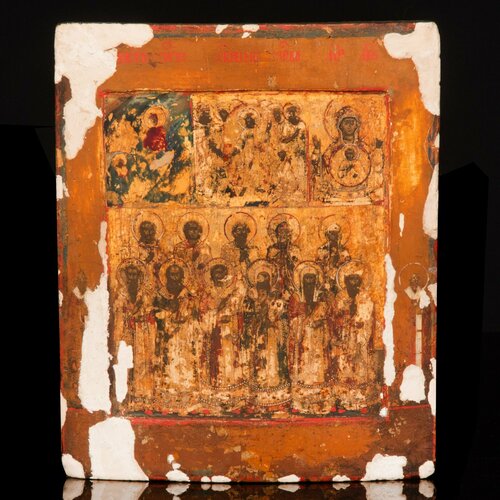 Икона в 4-х клеймах Собор святых с ковчегом, дерево, темпера собор пресвятой богородицы великий устюг xvi в доска 14 5 16 5 см
