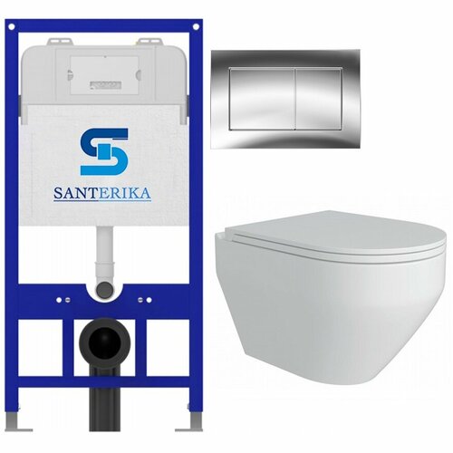 Инсталляция для унитазов SANTERIKA SANT.0014 + подвесной унитаз SANTERIKA, безободковый с микролифтом