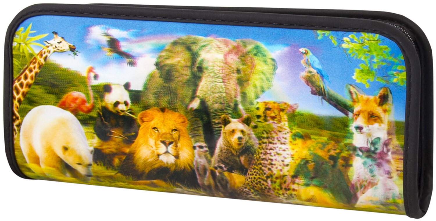 Пенал-косметичка с эффектом 3D "Зоопарк" (одно отделение, без наполнения, 22х10х5 см) (227302)