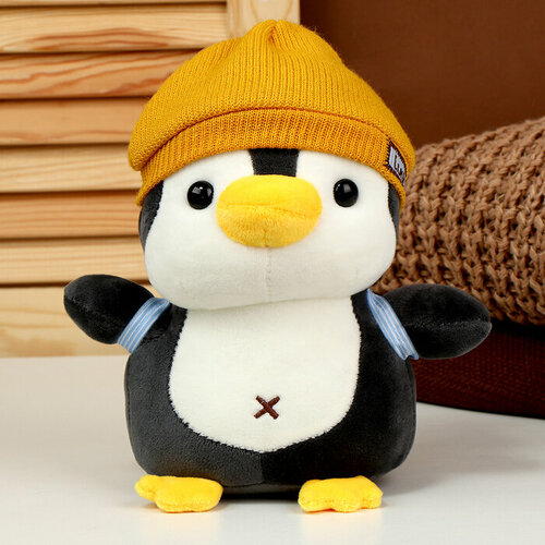 мягкая игрушка пингвин в шапке с шарфом Мягкая игрушка «Пингвин» с рюкзаком, в жёлтой шапке, 22 см