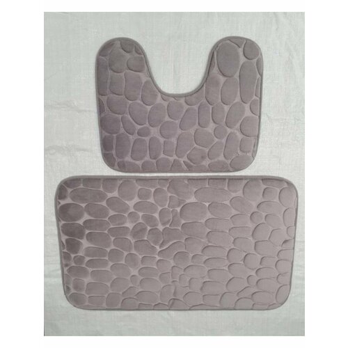Коврики для ванной и туалета 2шт, светло-серый, камни.