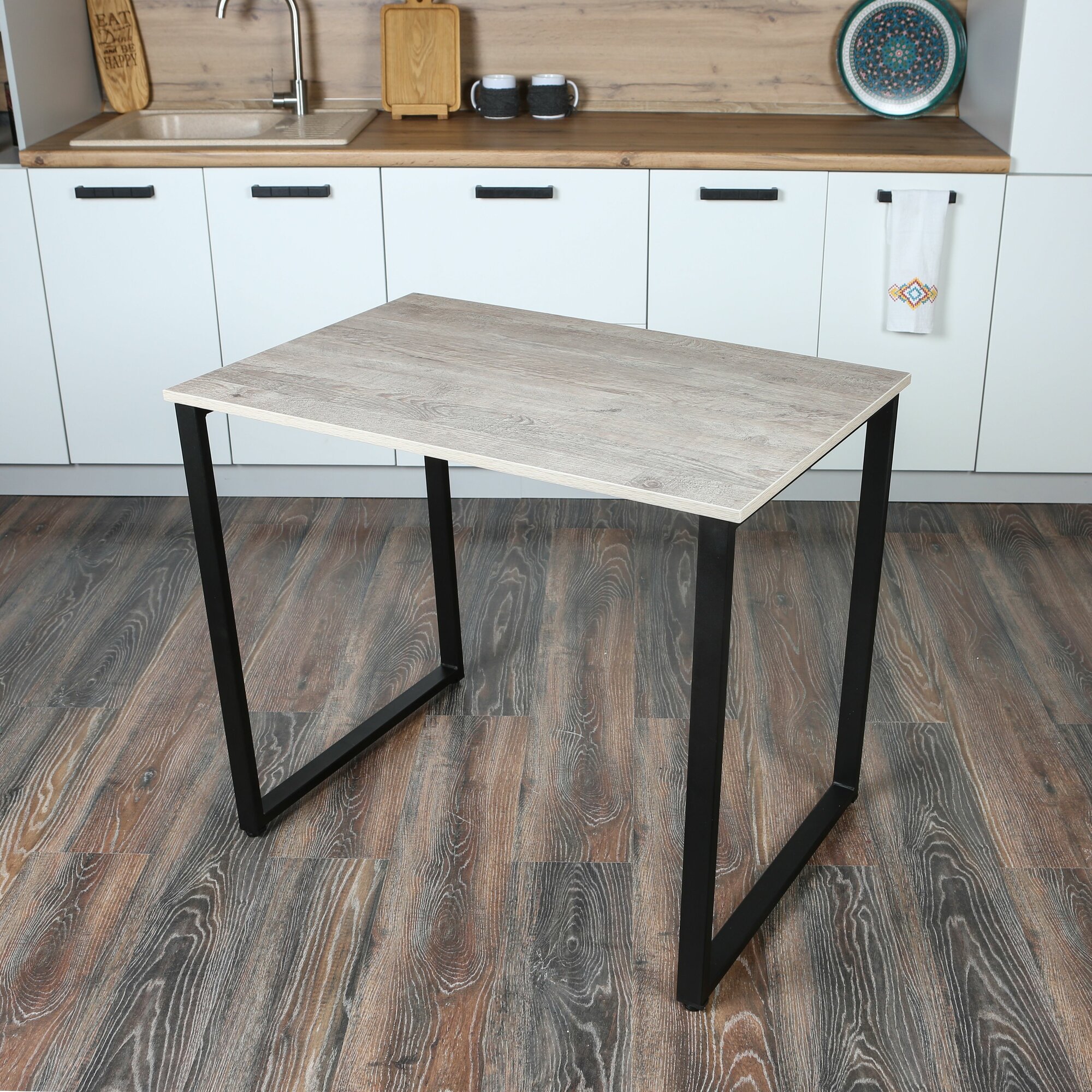 фото Письменный стол, компьютерный кухонный в стиле лофт обеденный маникюрный прямоугольный рабочий игровой универсальный для кухни, гостинной, спальни Серый