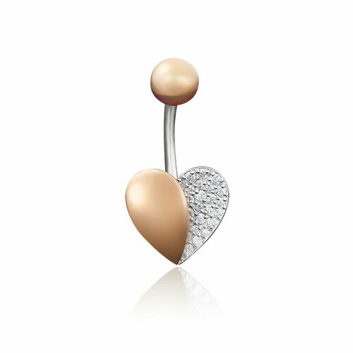 Пирсинг в пупок PLATINA, комбинированное золото, 585 проба, родирование, фианит, средний вес 1.58 гр., красный/белый