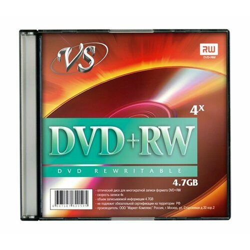 VS Диск DVD+RW, 4,7 Гб, 4х, slim vs диск dvd rw 4 7 гб 4х slim