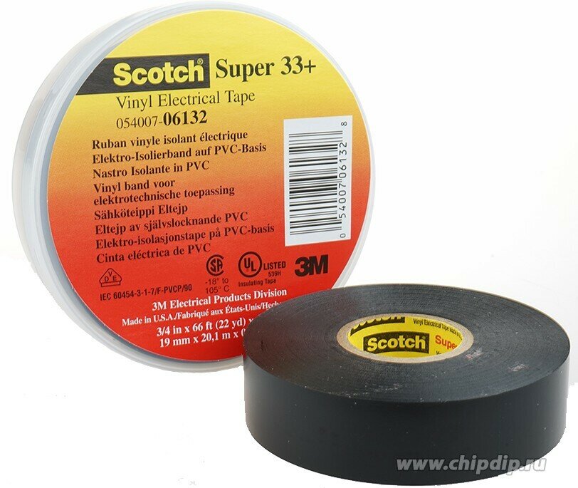 Scotch Super 33+ изоляционная лента высшего класса, 19мм х 20м х 0,18мм.