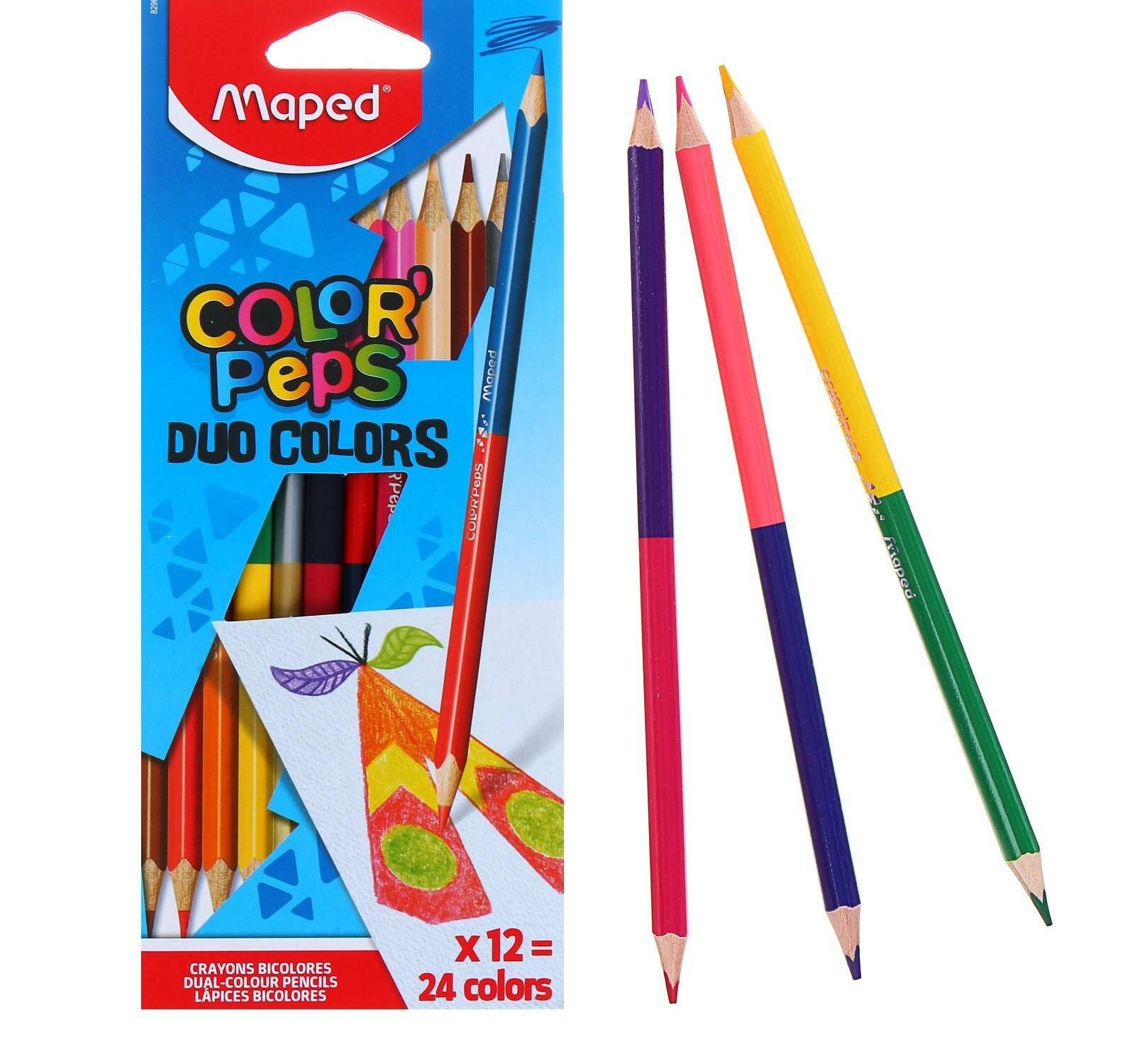 карандаши цветные Maped Color Pep's, двусторонние, треугольные, в картонном футляре, 24 цвета, 12 штук - фото №18