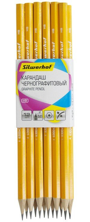 Карандаш чернографит. Silwerhof Basic HB шестигран. грифель 2мм корпус желтый ударопроч.гр 144 шт./кор. - фото №4