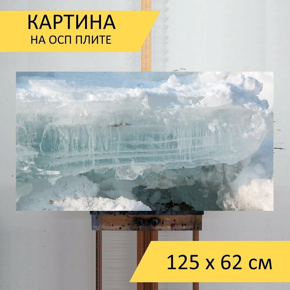 Картина на ОСП "Ледяной пластины, лед, зима" 125x62 см. для интерьера на стену