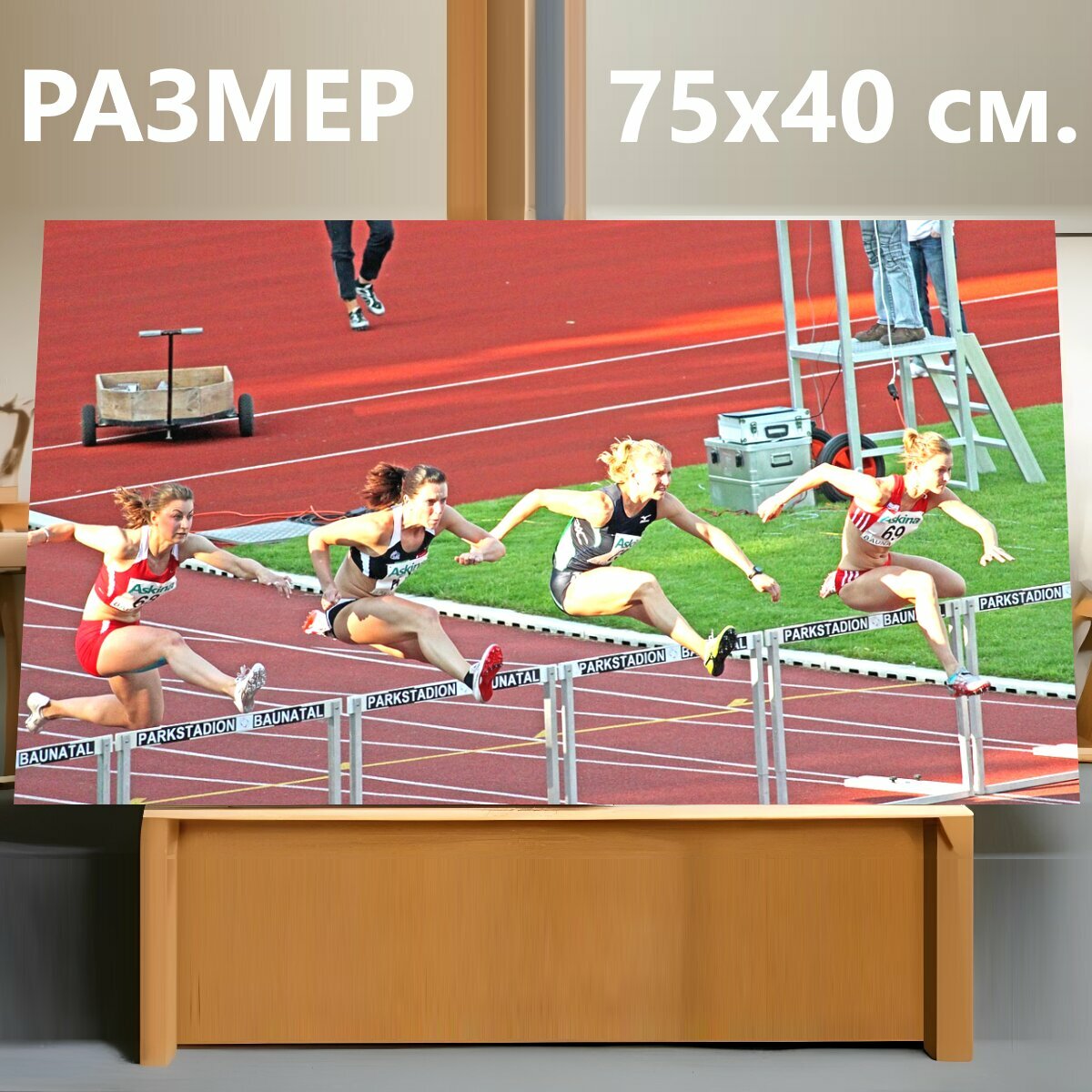 Картина на холсте "Лёгкая атлетика, виды спорта, с барьерами" на подрамнике 75х40 см. для интерьера