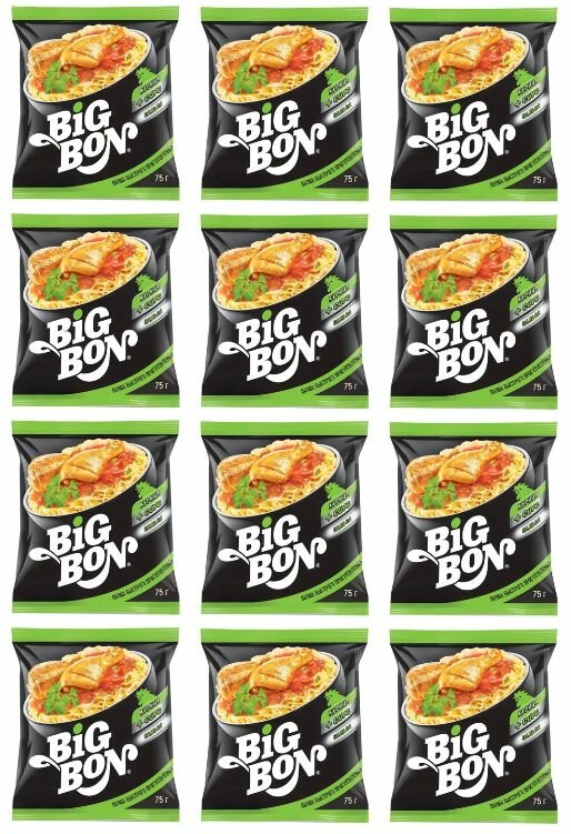 Лапша быстрого приготовления BIG BON куриная + соус сальса 75 г - 12 штук