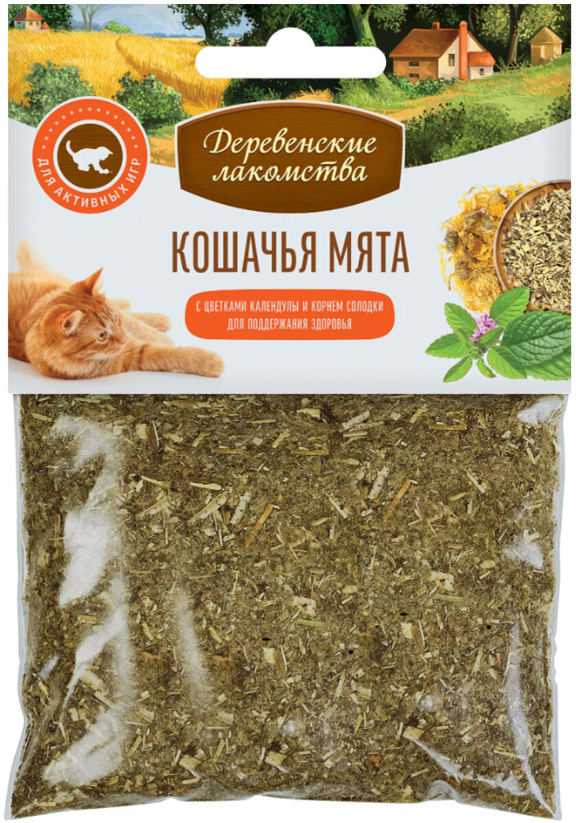 Лакомства деревенские кошачья мята с цветками календулы и корнем солодки 15 гр